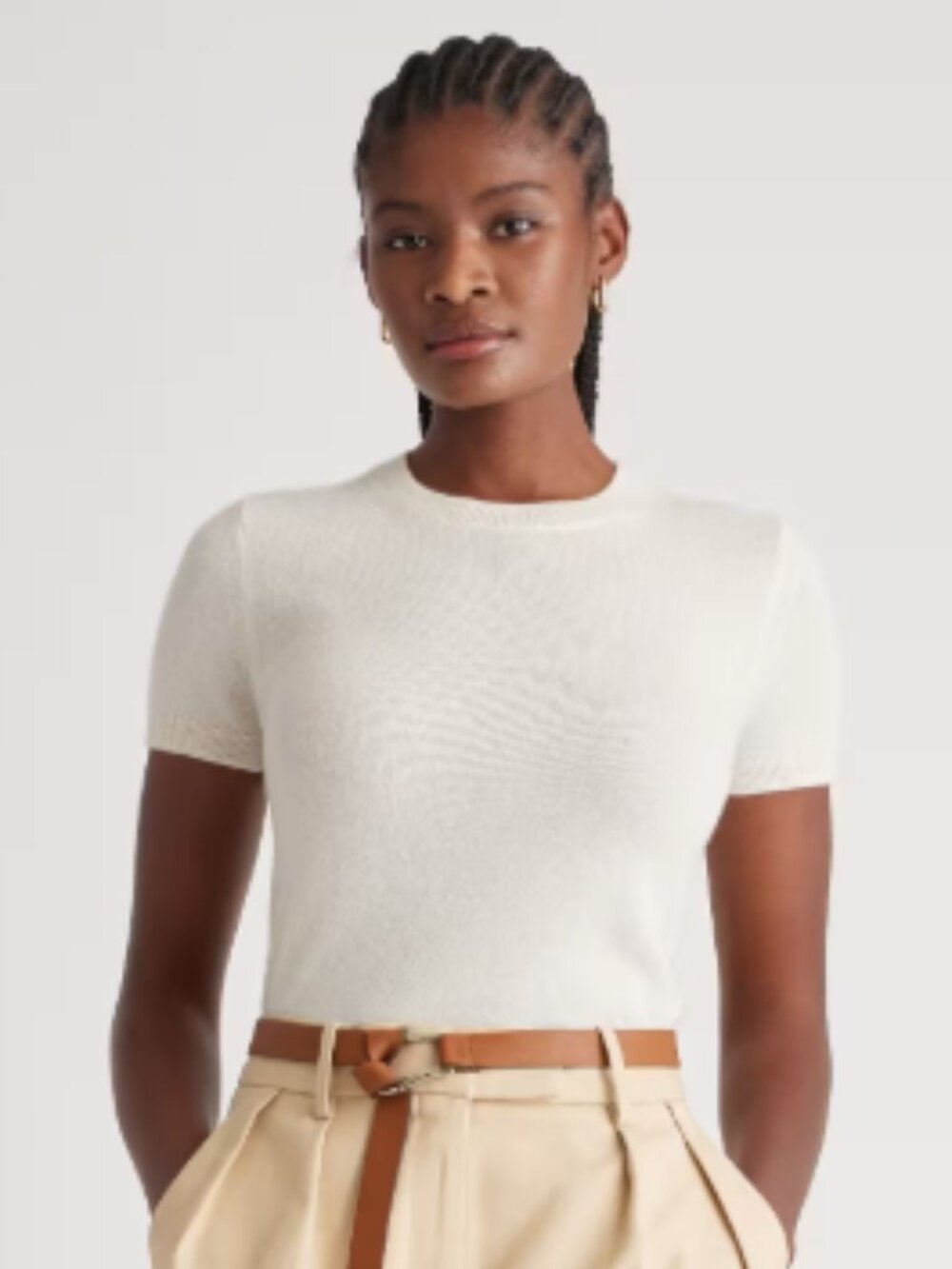 Quince Mongolian Cashmere Tee Ivory - Small